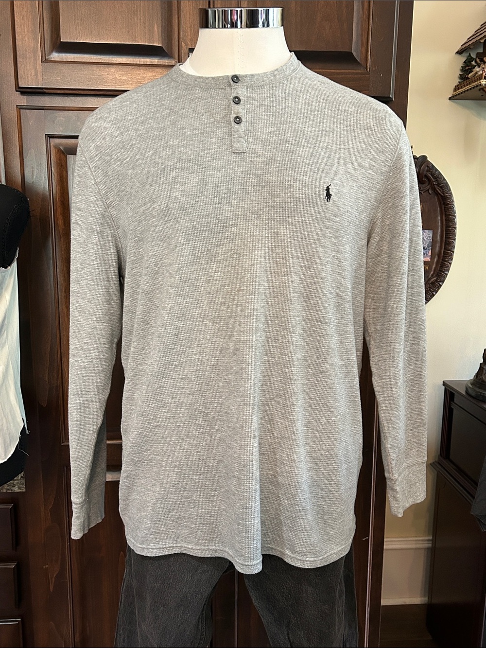 Polo Sz XL by Ralph Lauren Heather Gray Long-Sleeve Henley T-Shirt